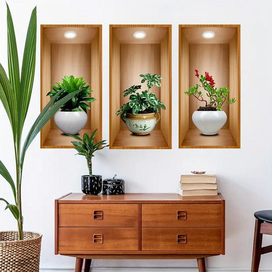 (3pcs Set) 3D Plant Wall Stickers - Random Design