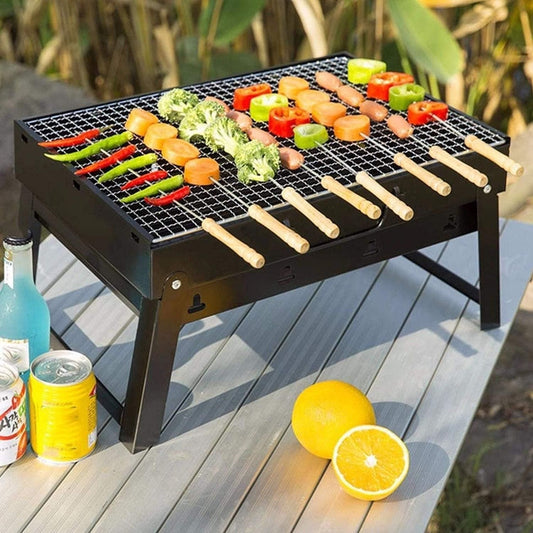 Portable Foldable Charcoal BBQ Grill – Black Carbon Steel Outdoor Barbecue Oven