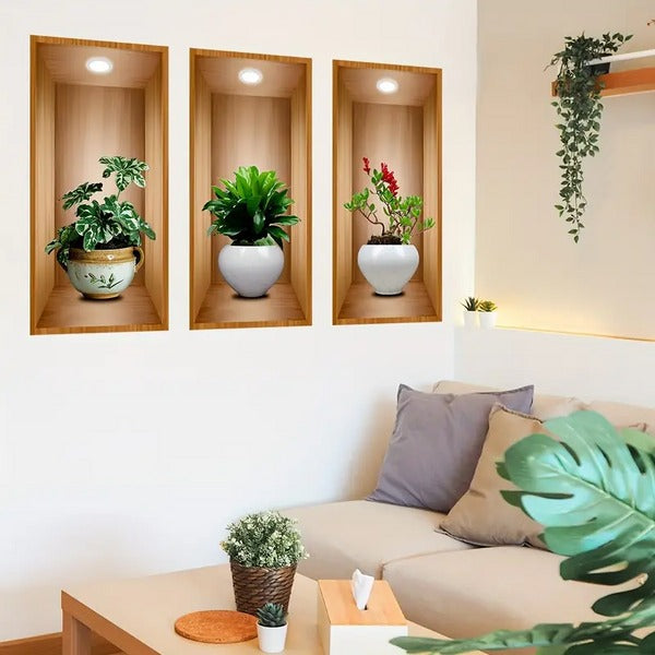 (3pcs Set) 3D Plant Wall Stickers - Random Design